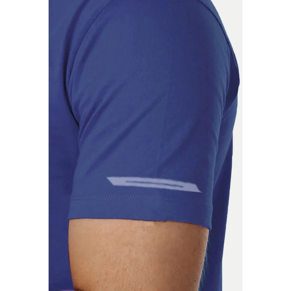 Amfyn Men's Casual Half sleeve Solid Polyester Crew Neck T-shirt (Blue)