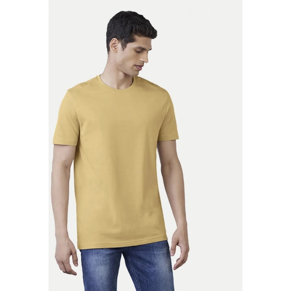 Amfyn Men's Casual Half sleeve Solid Polyester Crew Neck T-shirt (Sand)