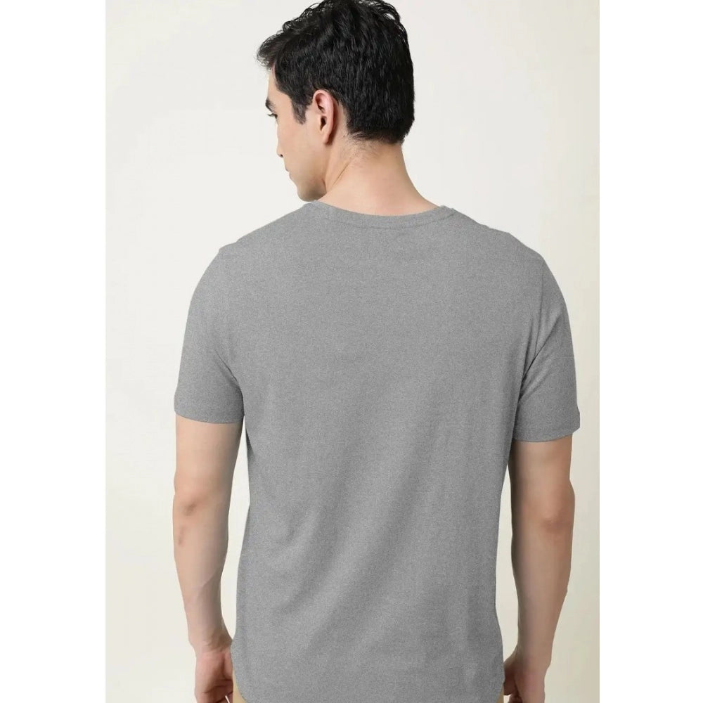 Amfyn Men's Casual Half sleeve Solid Cotton V Neck T-shirt (Grey Melange)