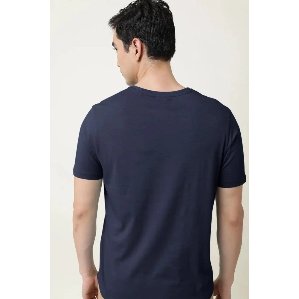 Amfyn Men's Casual Half sleeve Solid Cotton V Neck T-shirt (Navy)