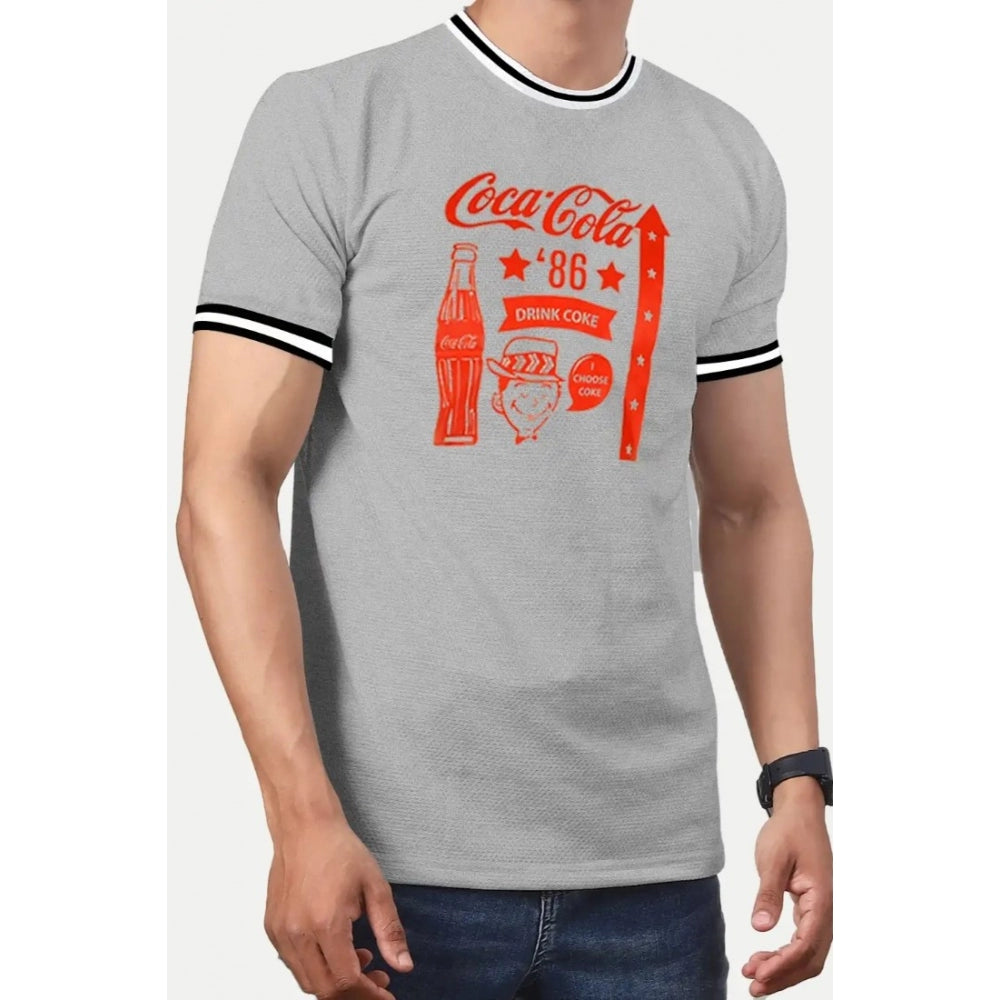 Amfyn Men's Casual Half sleeve Printed Cotton Crew Neck T-shirt (Grey Melange)