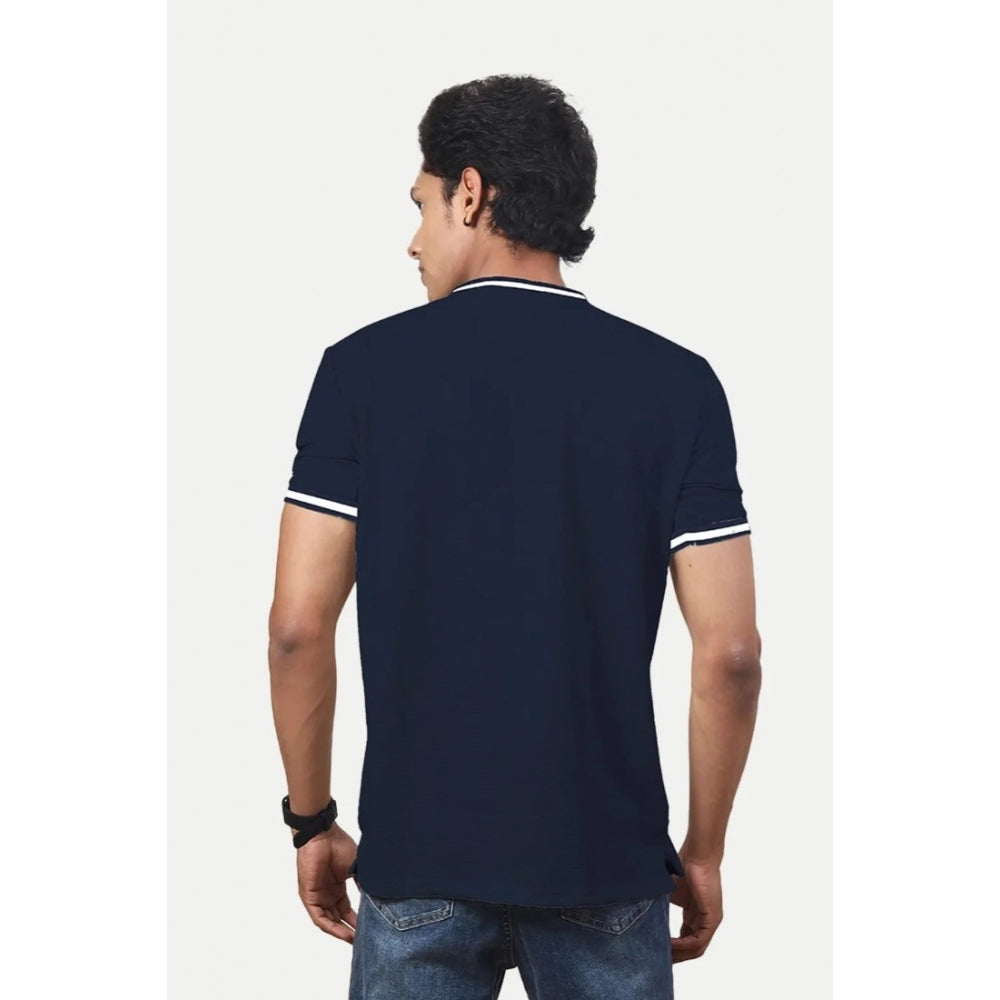 Amfyn Men's Casual Half sleeve Solid Polyester Crew Neck T-shirt (Navy)