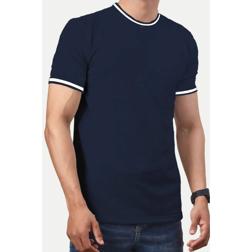 Amfyn Men's Casual Half sleeve Solid Polyester Crew Neck T-shirt (Navy)