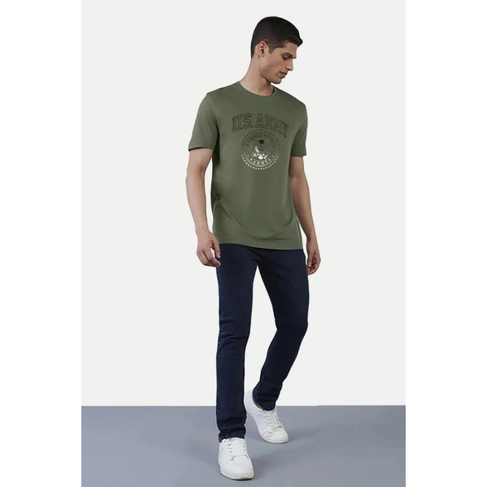 Amfyn Men's Casual Half sleeve Printed Cotton Crew Neck T-shirt (Military Green)