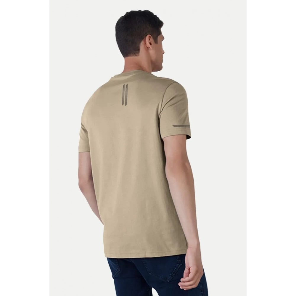 Amfyn Men's Casual Half sleeve Solid Polyester Crew Neck T-shirt (Beige)