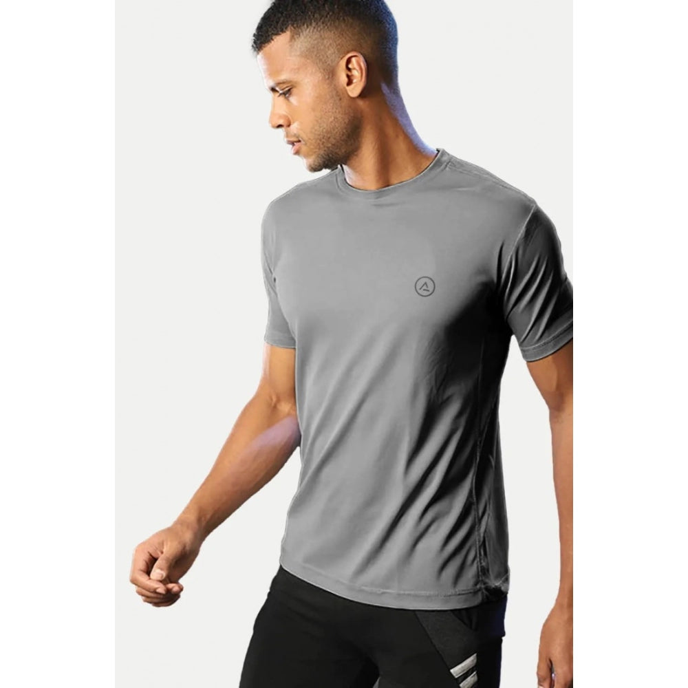 Amfyn Men's Casual Half sleeve Solid Polyester Crew Neck T-shirt (Grey)