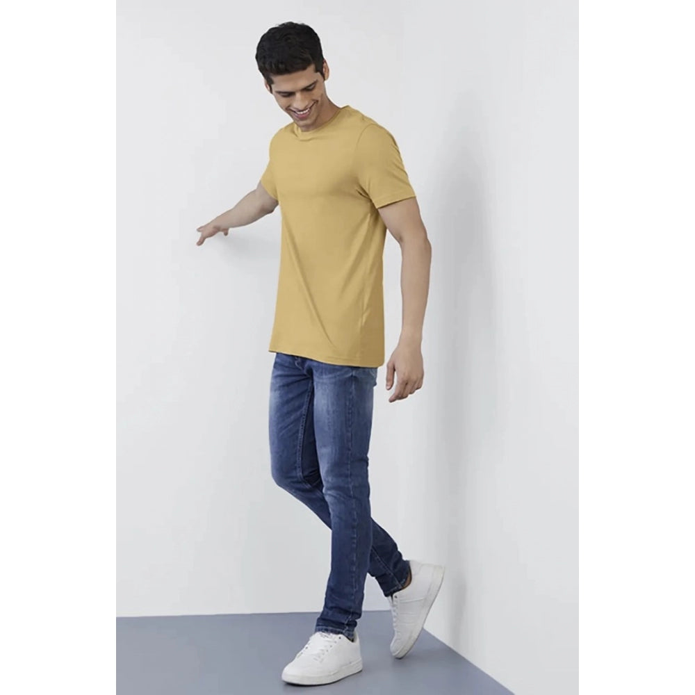 Amfyn Men's Casual Half sleeve Solid Polyester Crew Neck T-shirt (Sand)