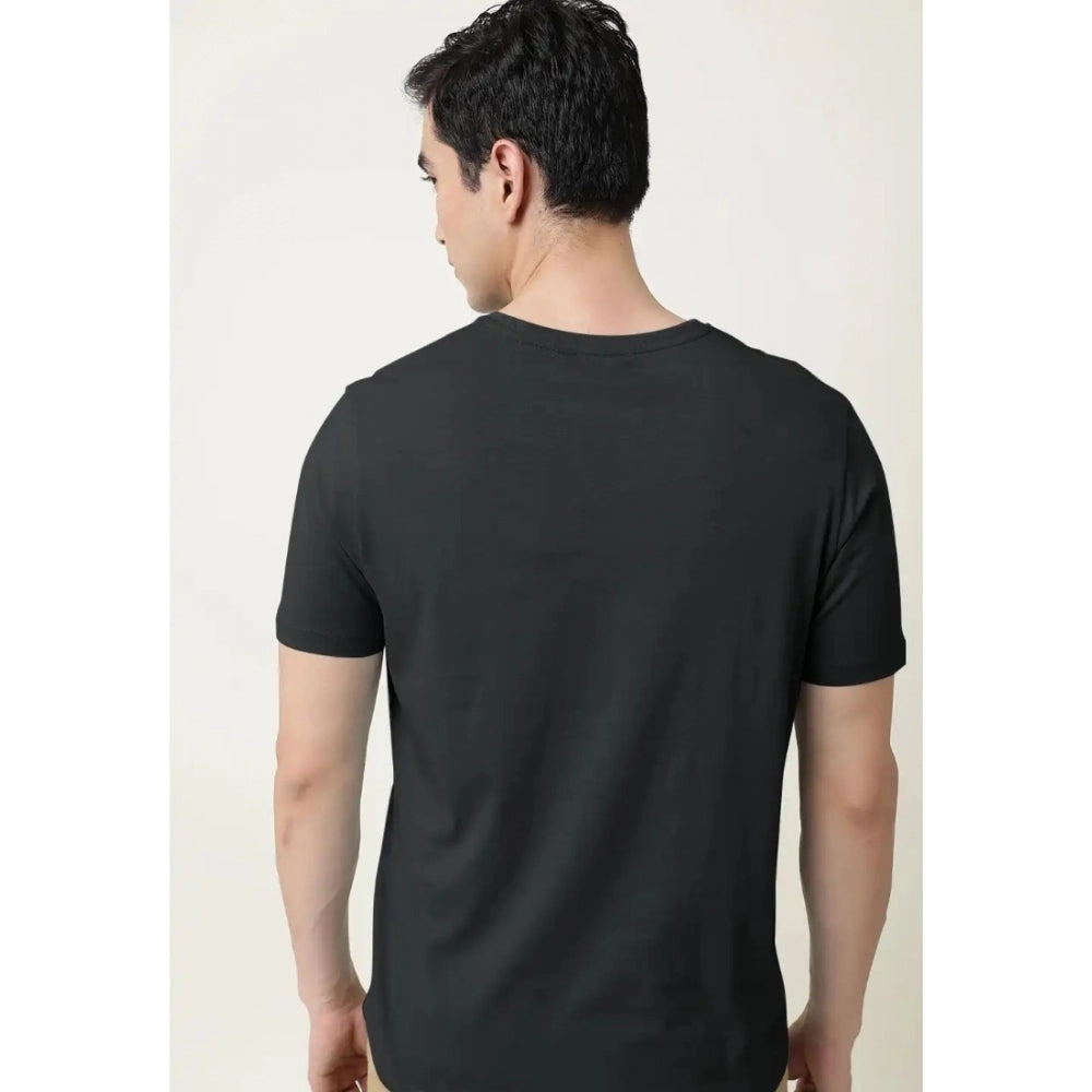 Amfyn Men's Casual Half sleeve Solid Cotton V Neck T-shirt (Black)