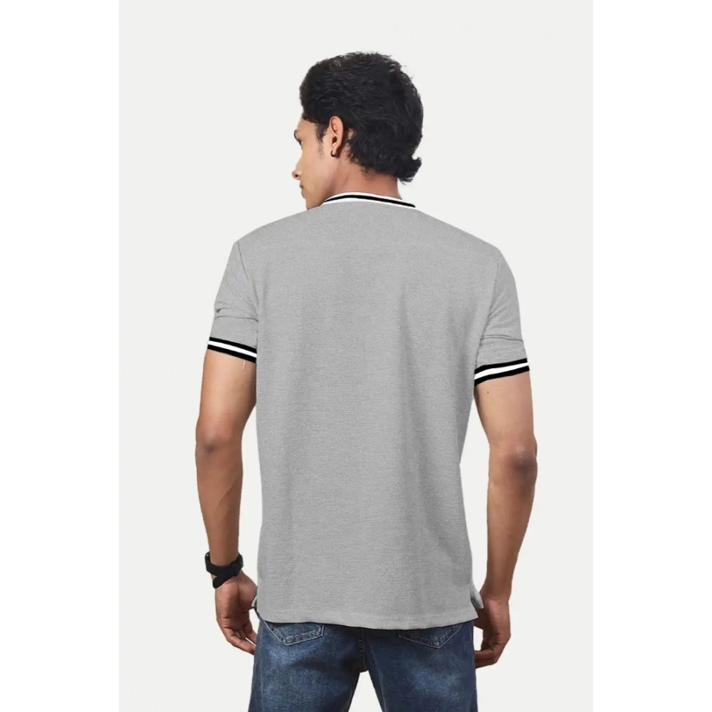 Amfyn Men's Casual Half sleeve Printed Cotton Crew Neck T-shirt (Grey Melange)