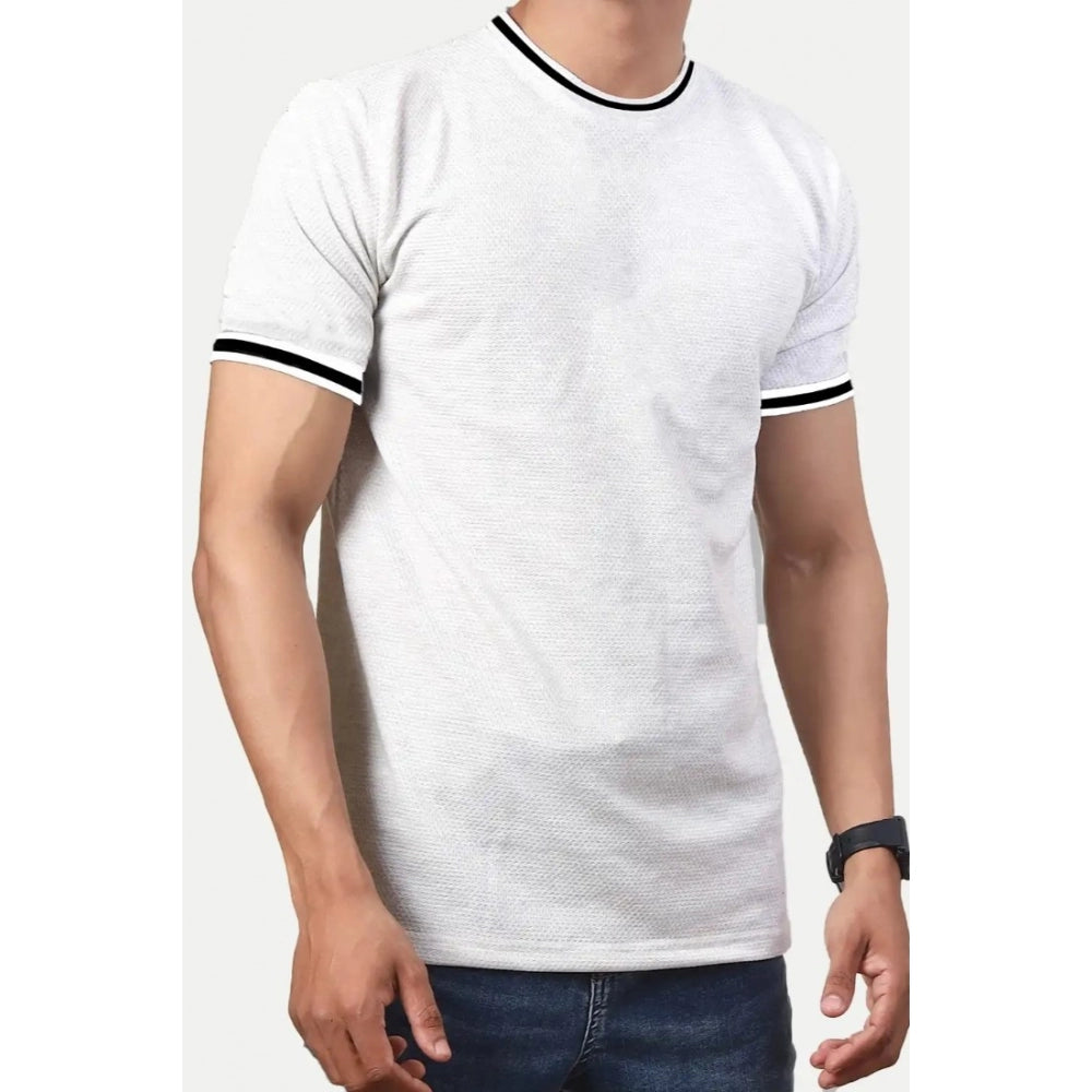 Amfyn Men's Casual Half sleeve Solid Polyester Crew Neck T-shirt (Ecru)