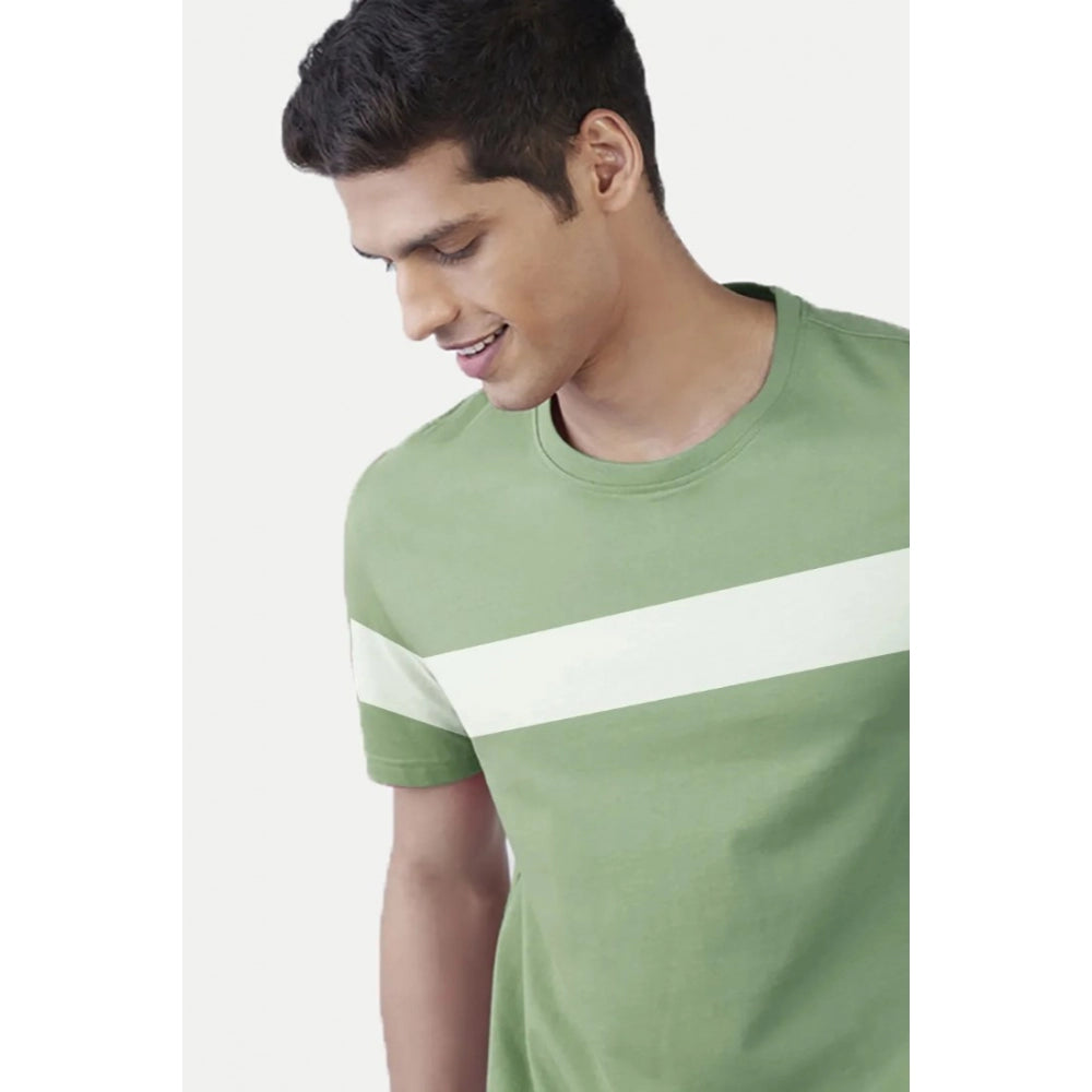 Amfyn Men's Casual Half sleeve Stripped Cotton Crew Neck T-shirt (Light Green)