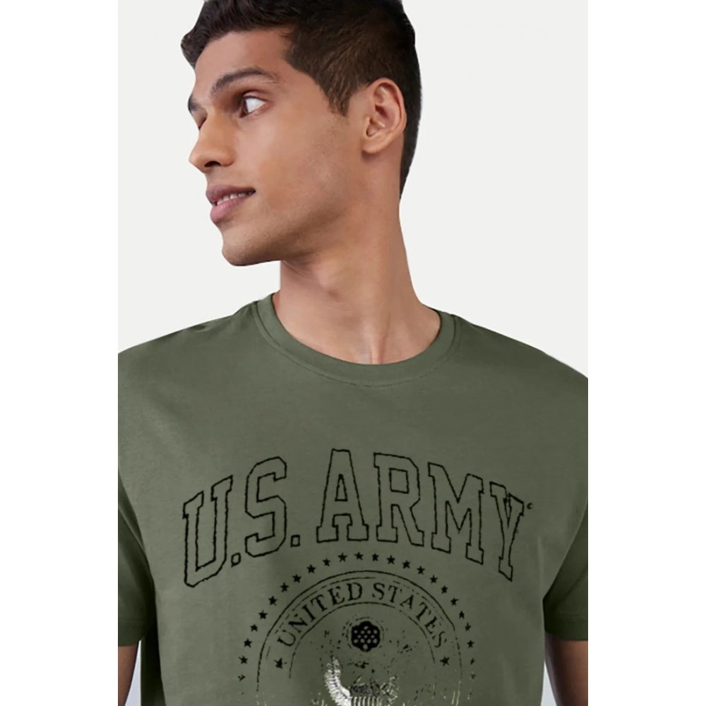 Amfyn Men's Casual Half sleeve Printed Cotton Crew Neck T-shirt (Military Green)