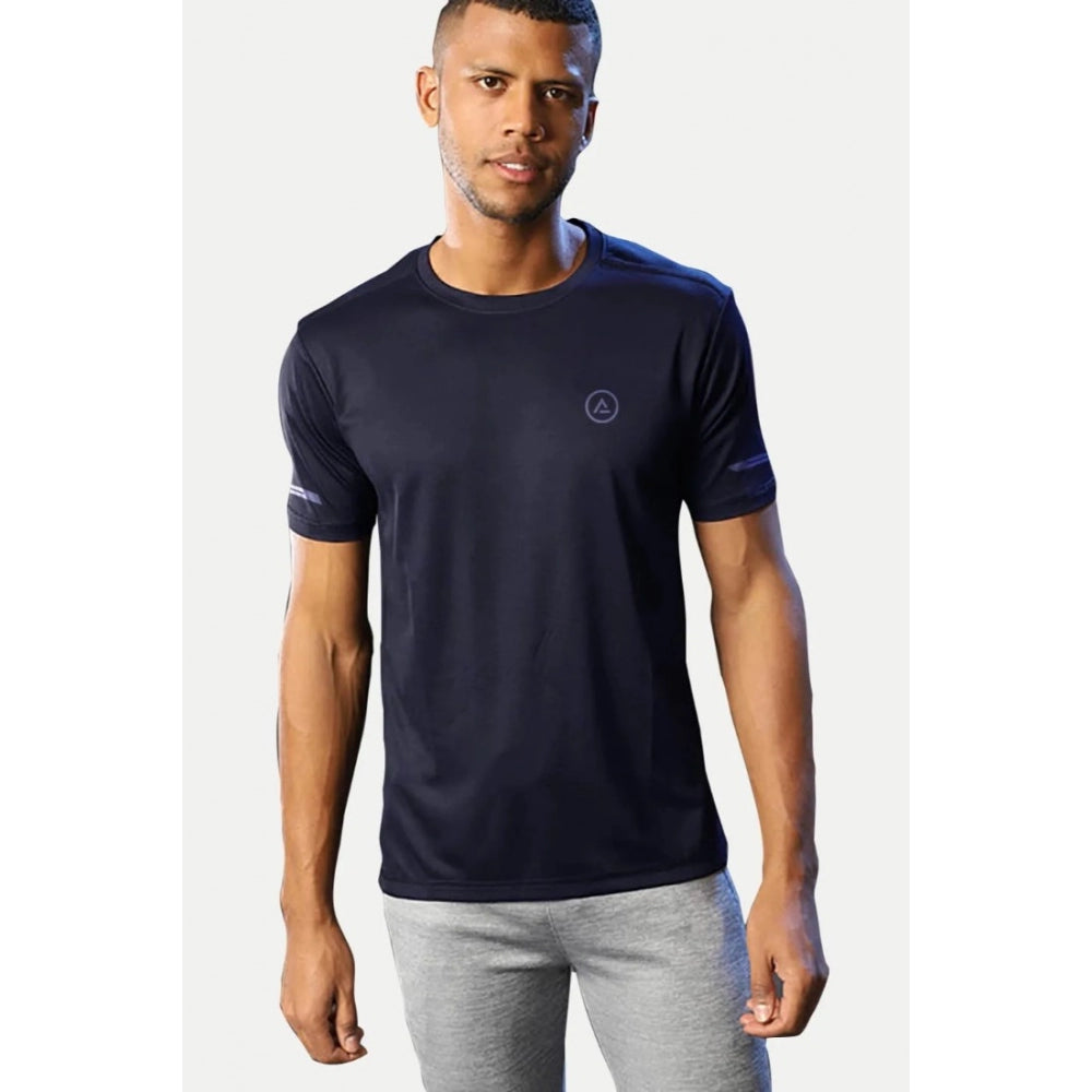 Amfyn Men's Casual Half sleeve Solid Polyester Crew Neck T-shirt (Navy)