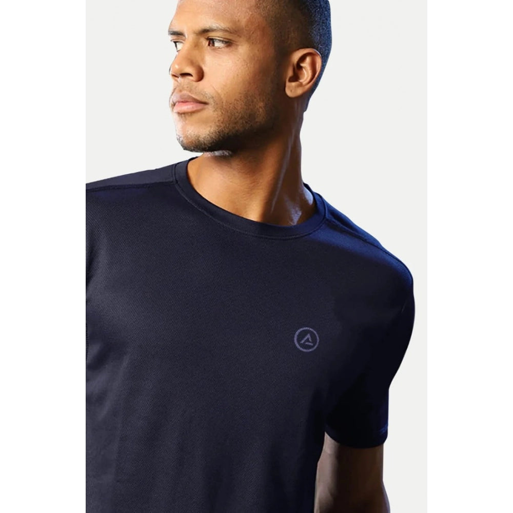 Amfyn Men's Casual Half sleeve Solid Polyester Crew Neck T-shirt (Navy)