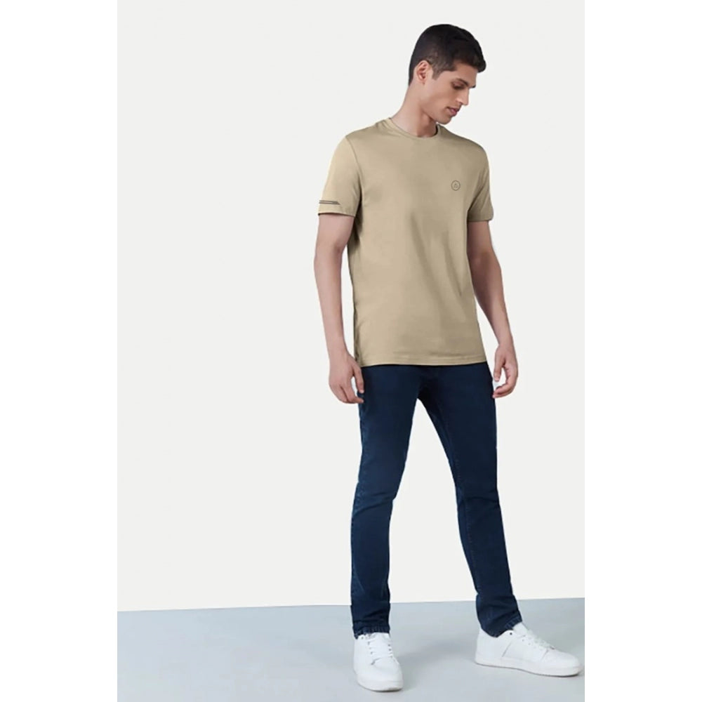 Amfyn Men's Casual Half sleeve Solid Polyester Crew Neck T-shirt (Beige)