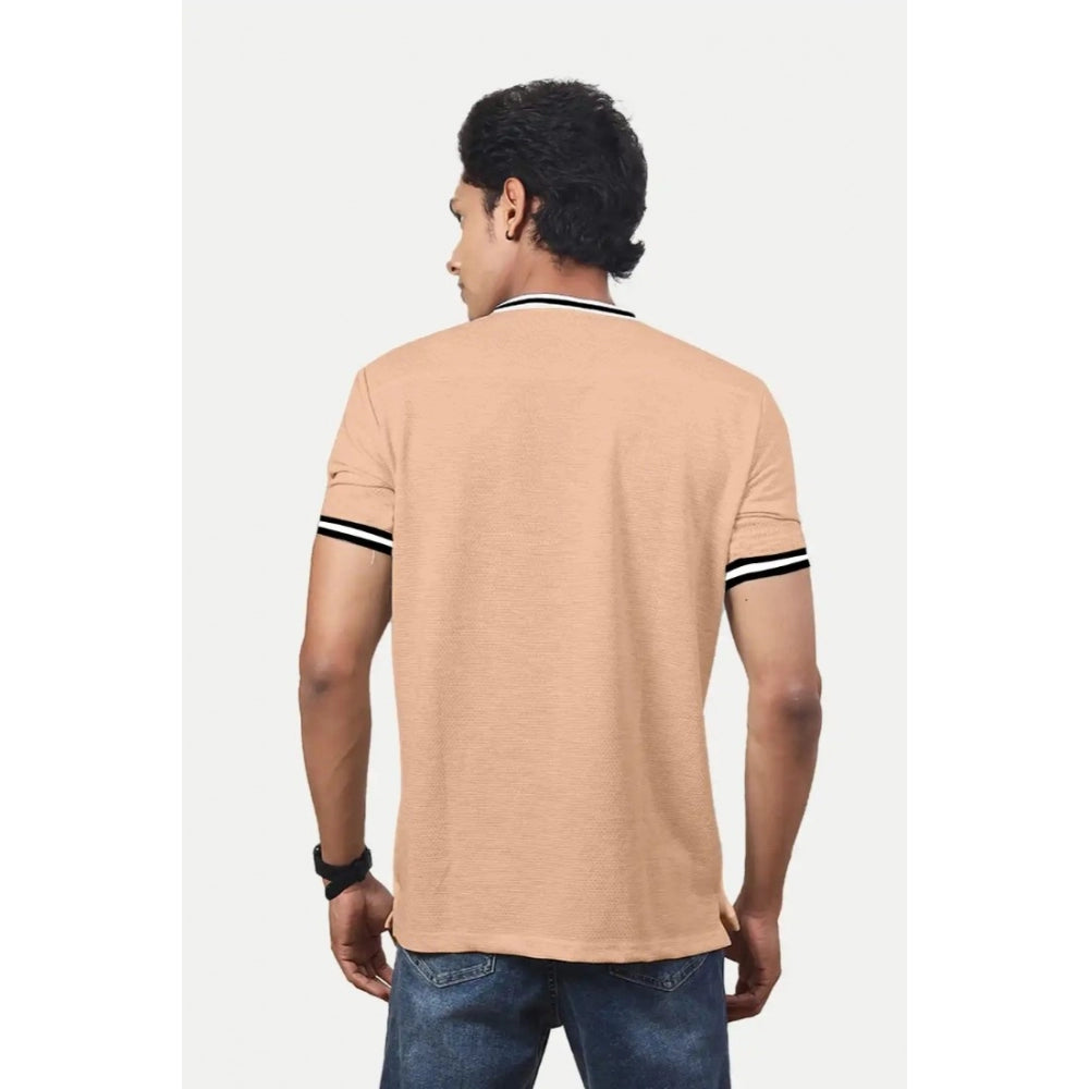 Amfyn Men's Casual Half sleeve Printed Cotton Crew Neck T-shirt (Coral)