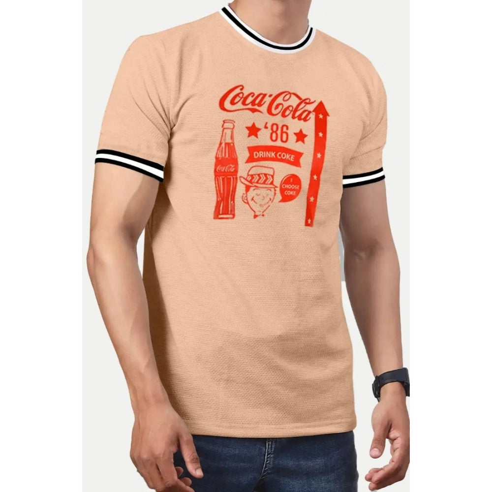 Amfyn Men's Casual Half sleeve Printed Cotton Crew Neck T-shirt (Coral)