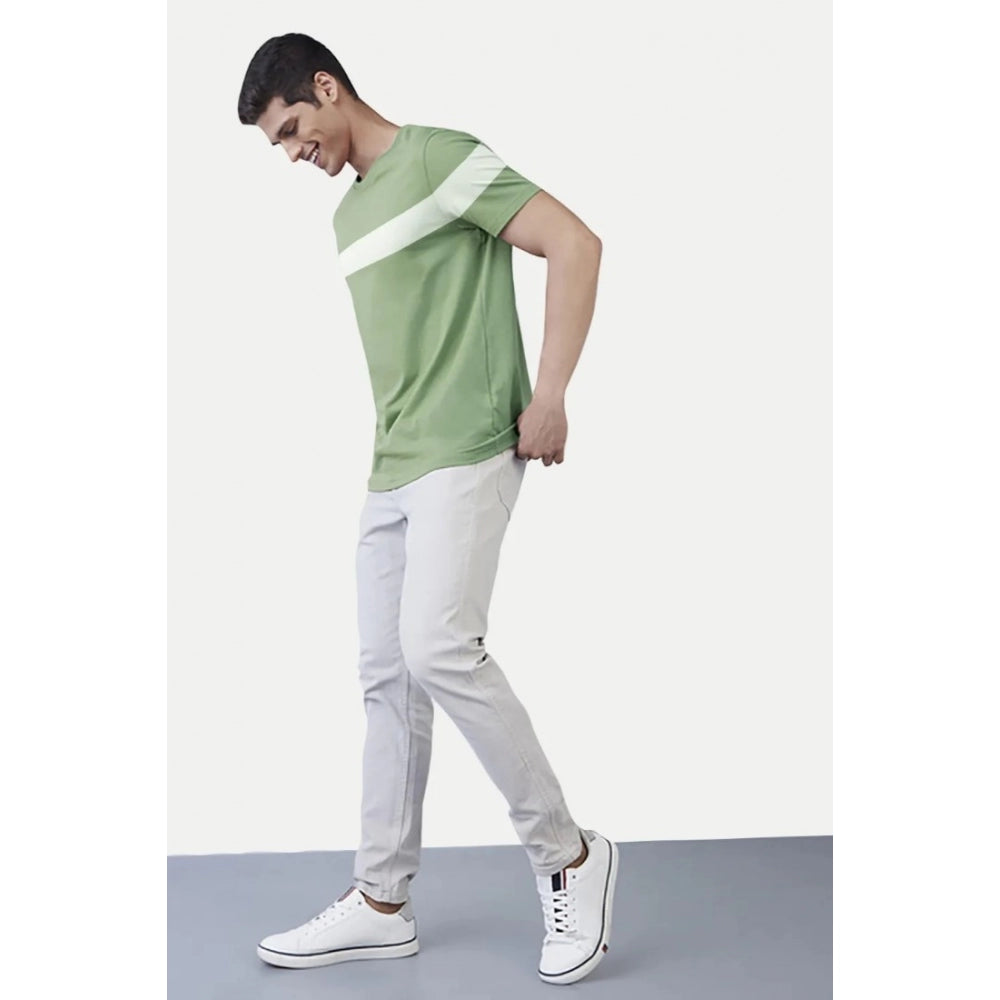 Amfyn Men's Casual Half sleeve Stripped Cotton Crew Neck T-shirt (Light Green)