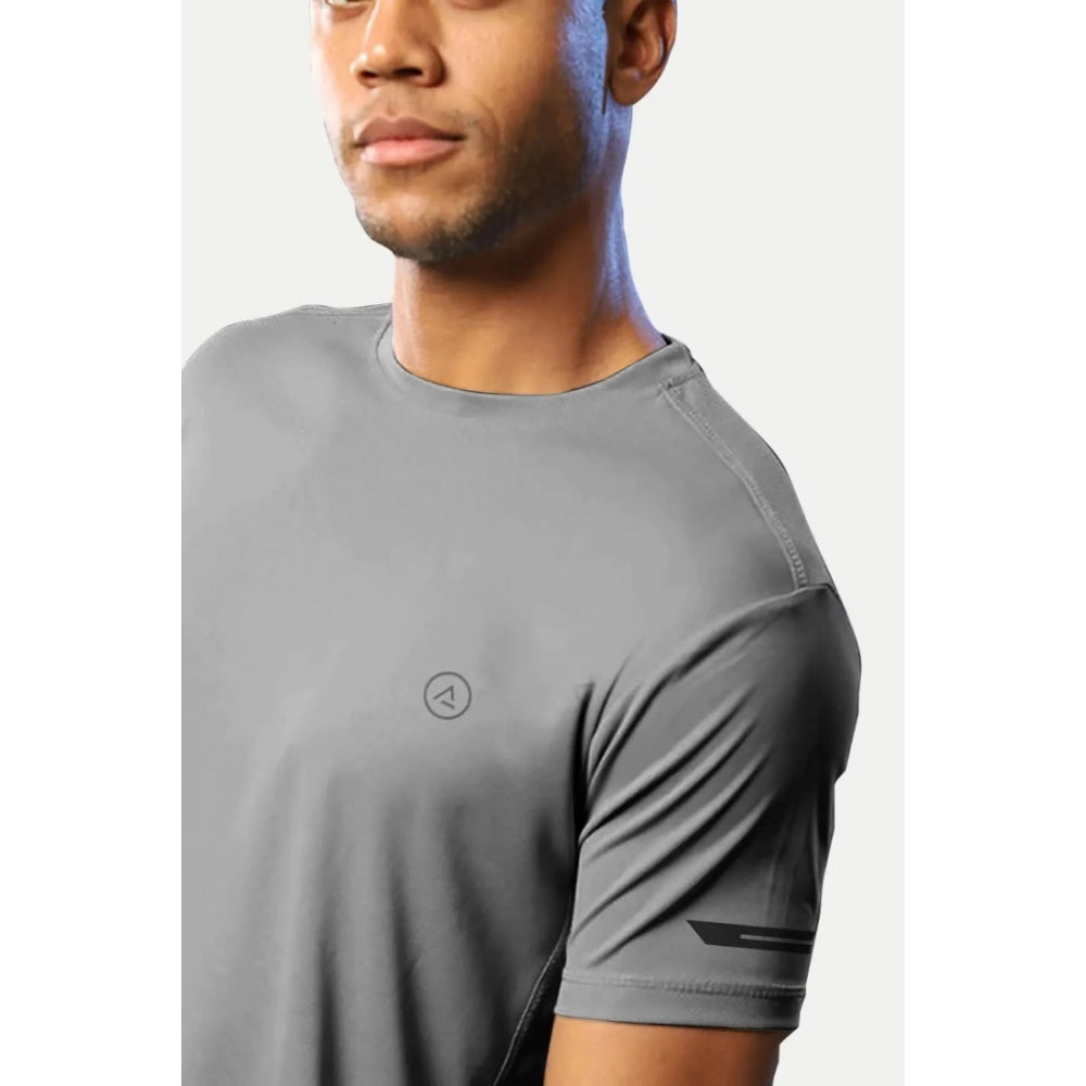 Amfyn Men's Casual Half sleeve Solid Polyester Crew Neck T-shirt (Grey)