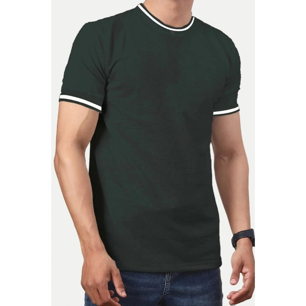 Amfyn Men's Casual Half sleeve Solid Polyester Crew Neck T-shirt (Olive)