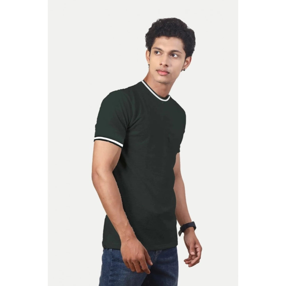 Amfyn Men's Casual Half sleeve Solid Polyester Crew Neck T-shirt (Olive)