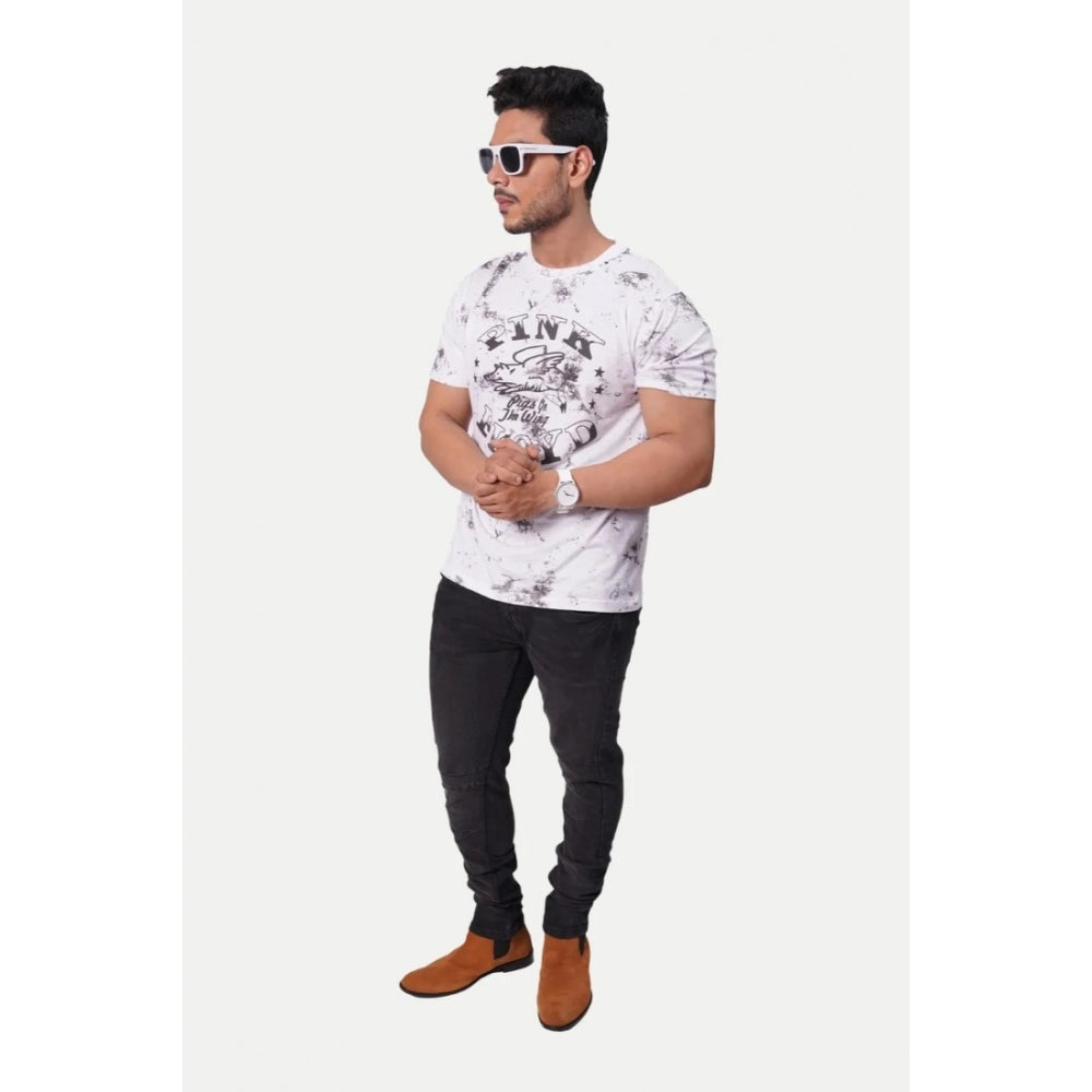 Amfyn Men's Casual Half sleeve Printed Cotton Crew Neck T-shirt (White)