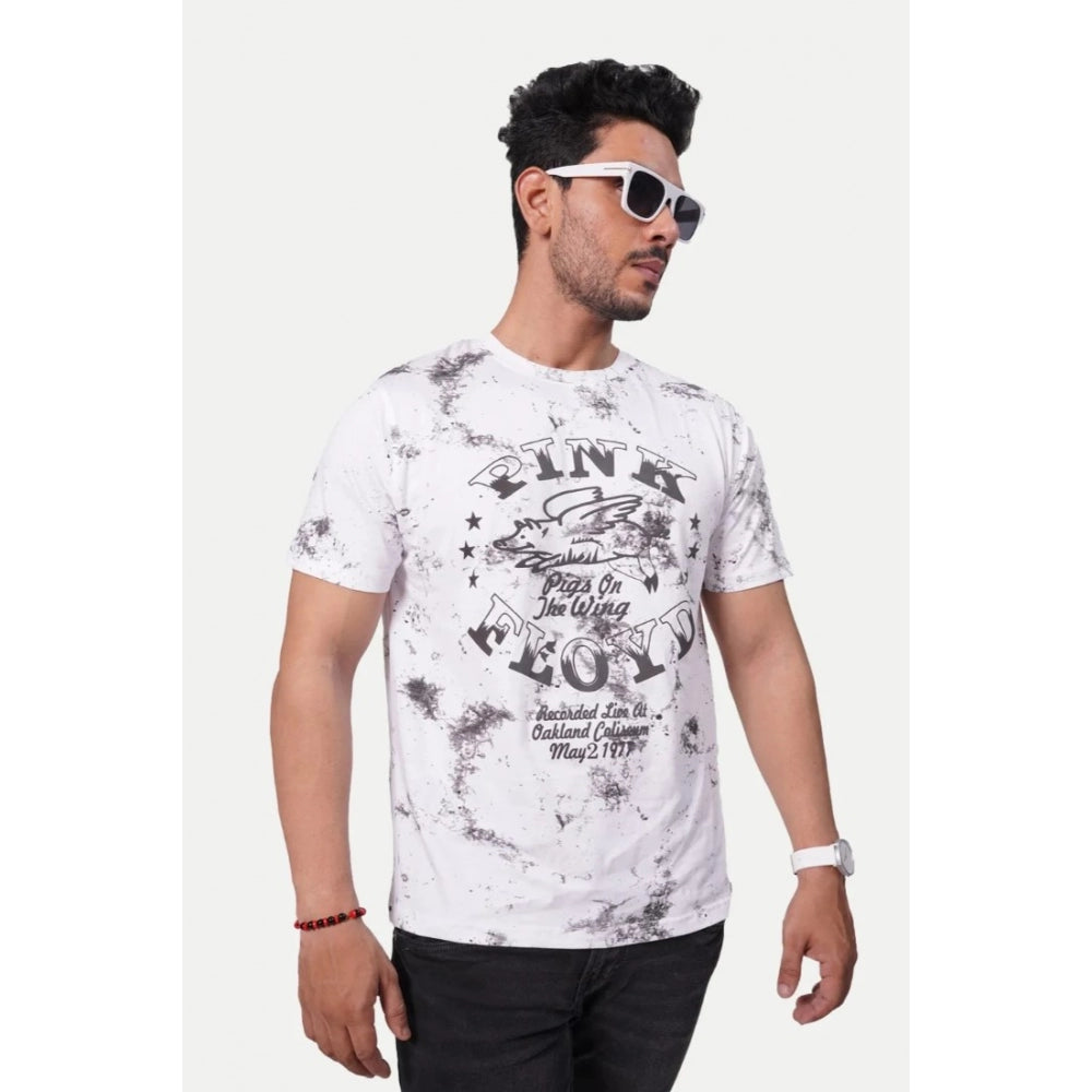 Amfyn Men's Casual Half sleeve Printed Cotton Crew Neck T-shirt (White)