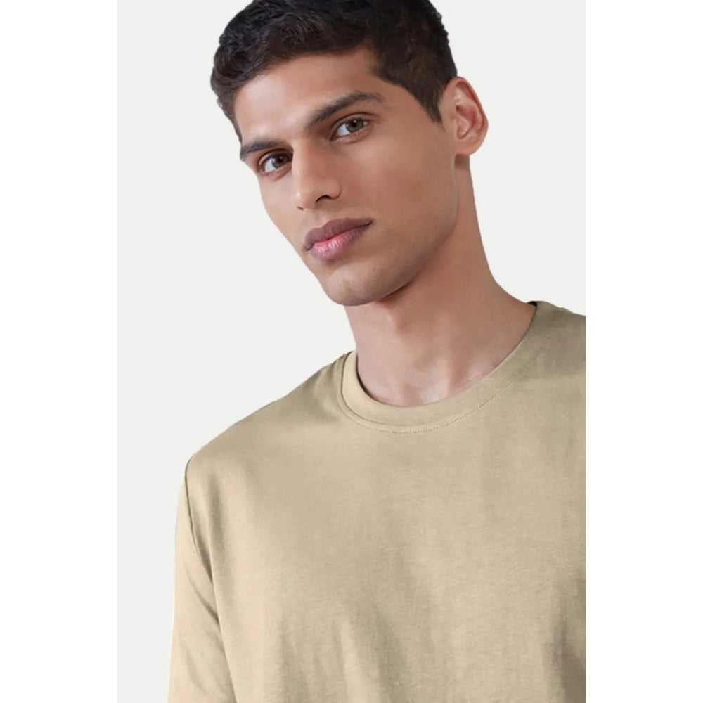 Amfyn Men's Casual Half sleeve Solid Polyester Crew Neck T-shirt (Beige)