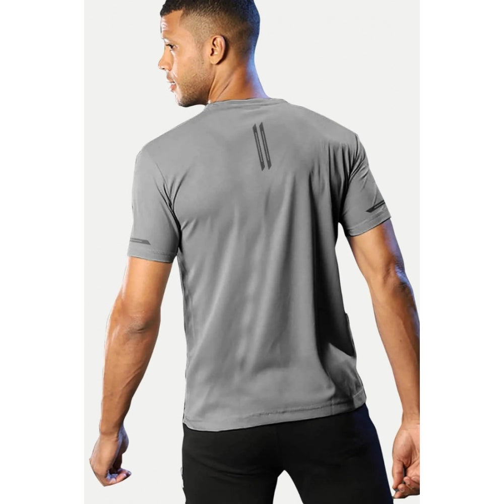 Amfyn Men's Casual Half sleeve Solid Polyester Crew Neck T-shirt (Grey)