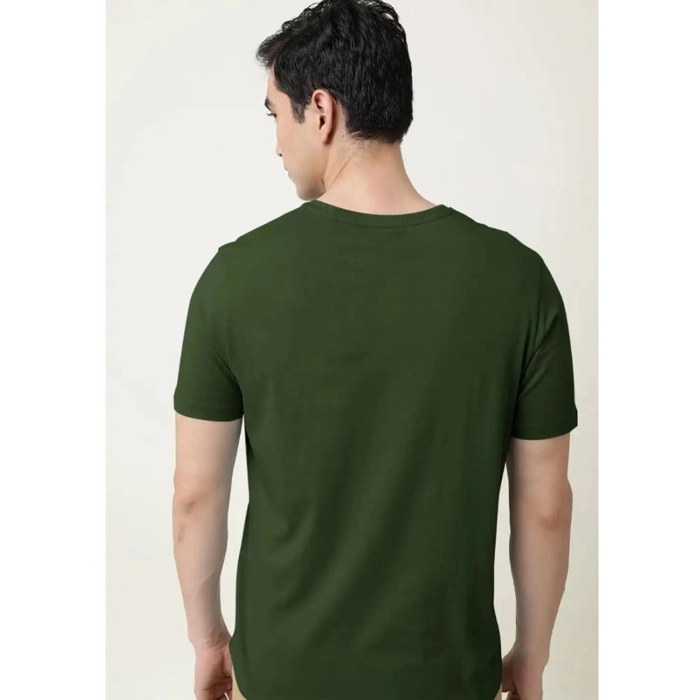 Amfyn Men's Casual Half sleeve Solid Cotton V Neck T-shirt (Olive)