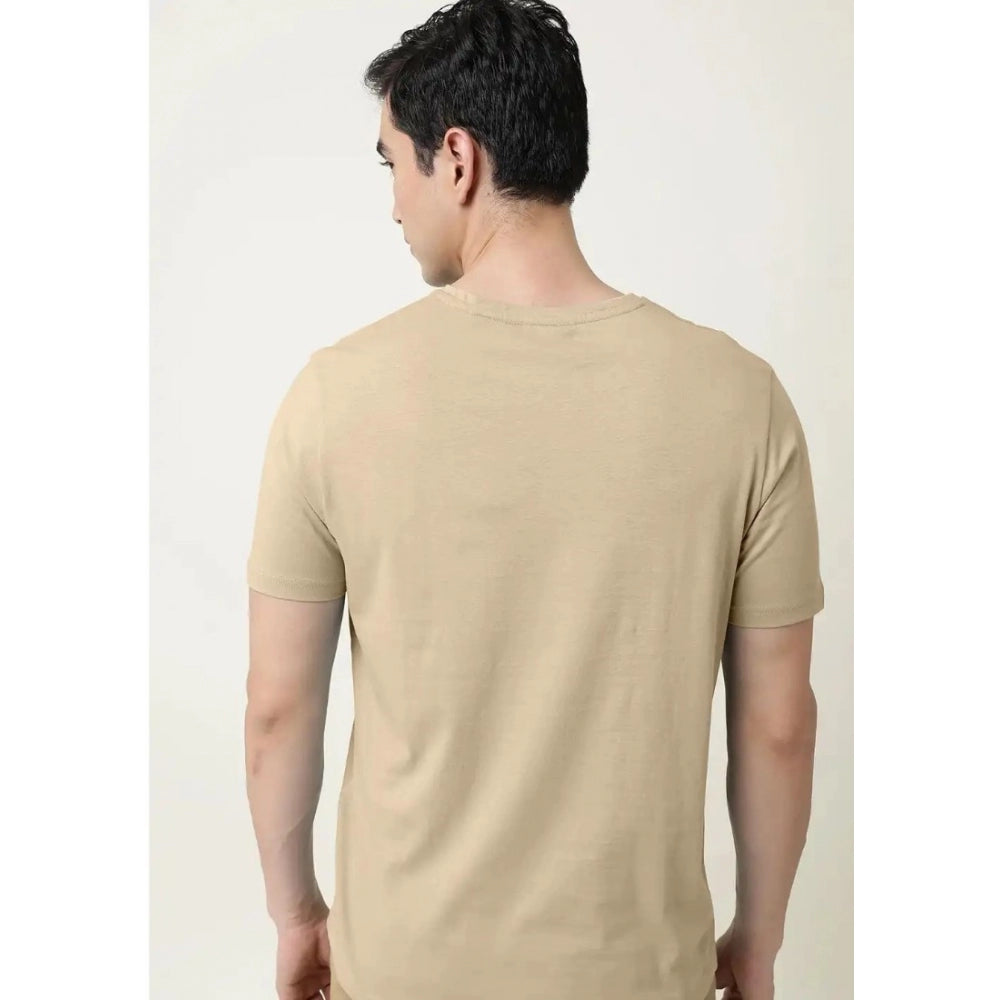 Amfyn Men's Casual Half sleeve Solid Cotton V Neck T-shirt (Beige)