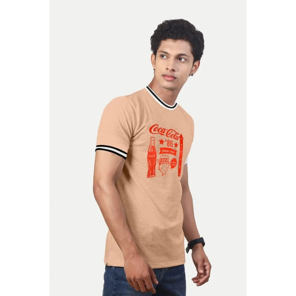 Amfyn Men's Casual Half sleeve Printed Cotton Crew Neck T-shirt (Coral)