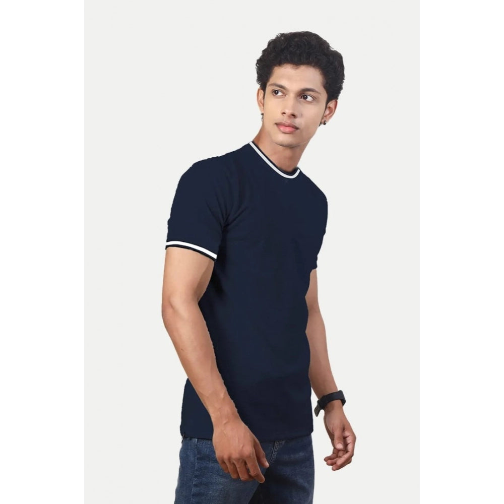 Amfyn Men's Casual Half sleeve Solid Polyester Crew Neck T-shirt (Navy)