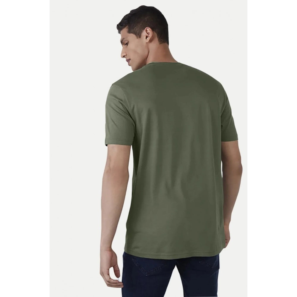 Amfyn Men's Casual Half sleeve Printed Cotton Crew Neck T-shirt (Military Green)