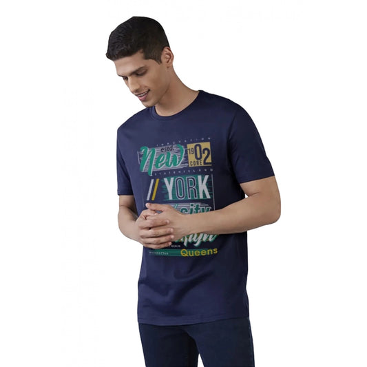 Amfyn Men's Casual Half sleeve Printed Polyester Crew Neck T-shirt (Navy)