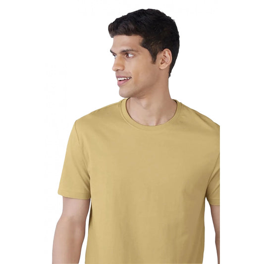 Amfyn Men's Casual Half sleeve Solid Polyester Crew Neck T-shirt (Sand)