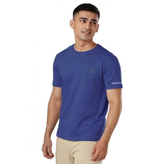 Amfyn Men's Casual Half sleeve Solid Polyester Crew Neck T-shirt (Blue)