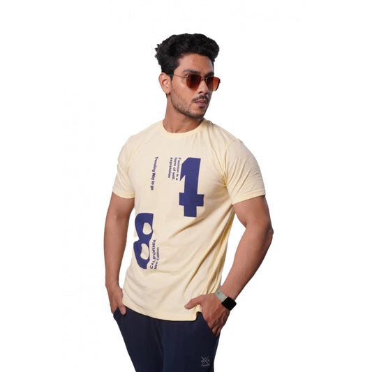 Amfyn Men's Casual Half sleeve Printed Cotton Crew Neck T-shirt (Beige)