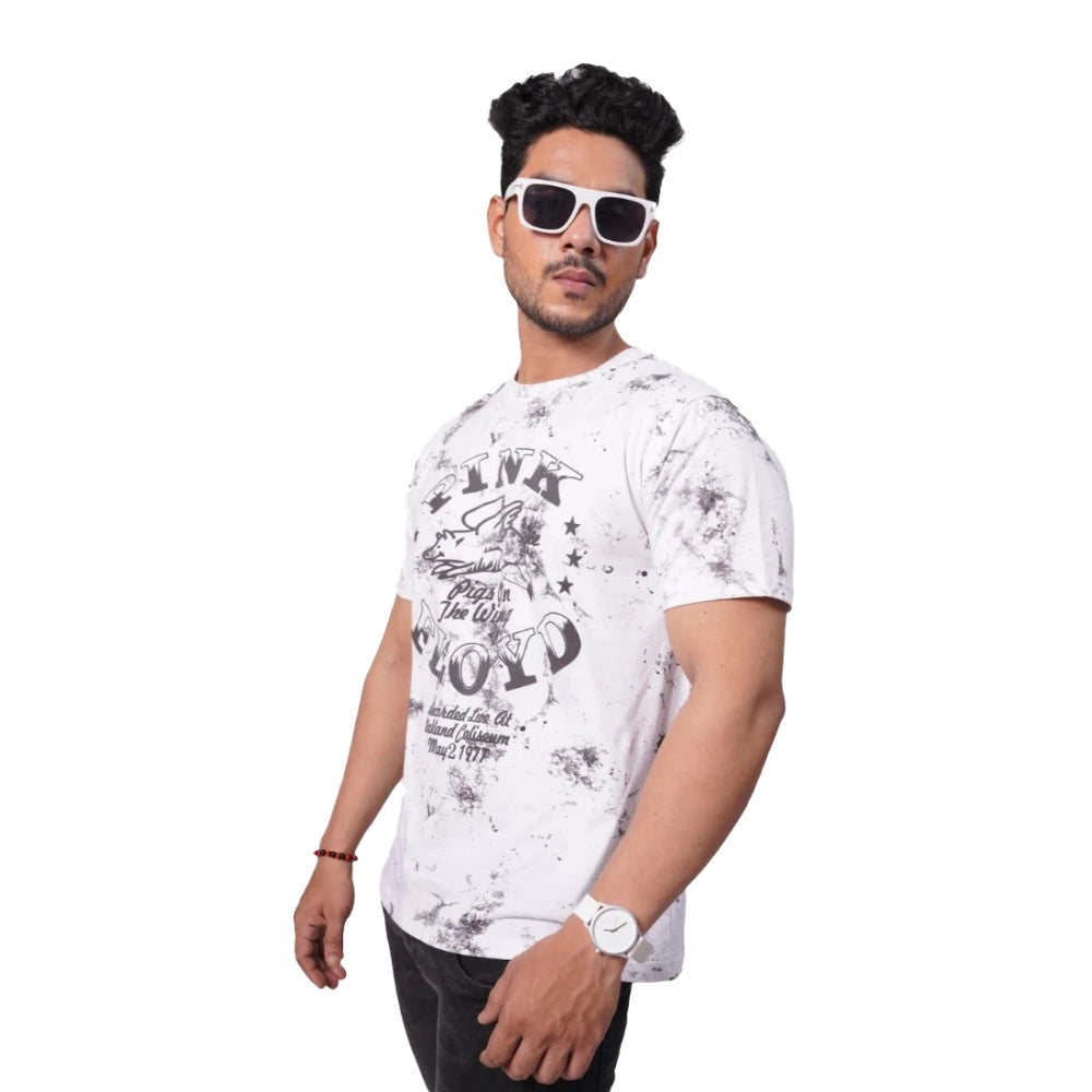 Amfyn Men's Casual Half sleeve Printed Cotton Crew Neck T-shirt (White)