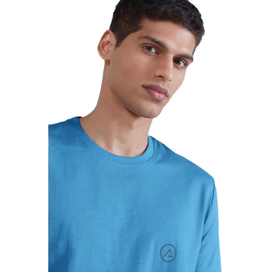 Amfyn Men's Casual Half sleeve Solid Polyester Crew Neck T-shirt (Light Blue)