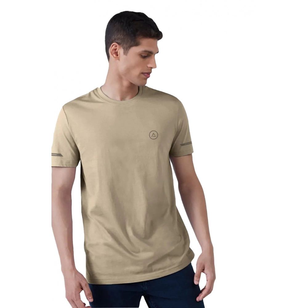 Amfyn Men's Casual Half sleeve Solid Polyester Crew Neck T-shirt (Beige)