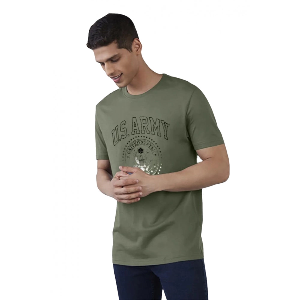 Amfyn Men's Casual Half sleeve Printed Cotton Crew Neck T-shirt (Military Green)