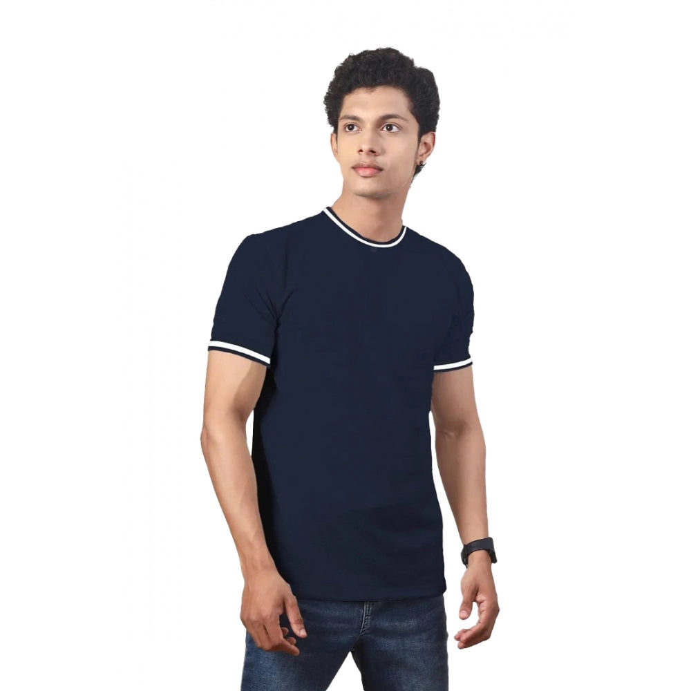 Amfyn Men's Casual Half sleeve Solid Polyester Crew Neck T-shirt (Navy)