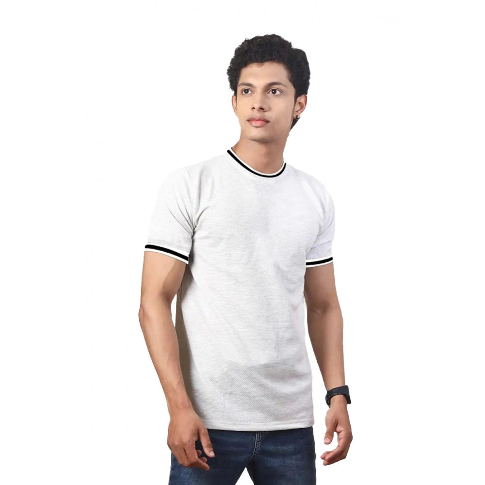 Amfyn Men's Casual Half sleeve Solid Polyester Crew Neck T-shirt (Ecru)