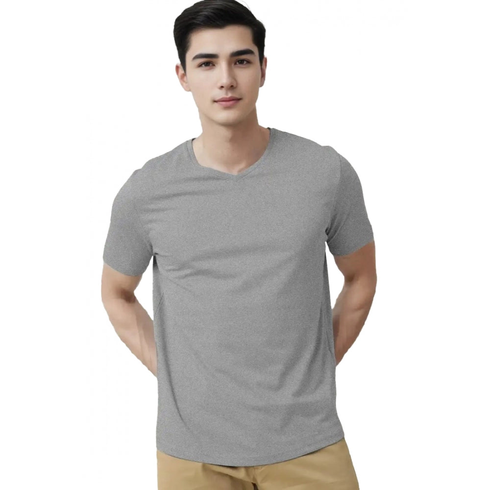 Amfyn Men's Casual Half sleeve Solid Cotton V Neck T-shirt (Grey Melange)