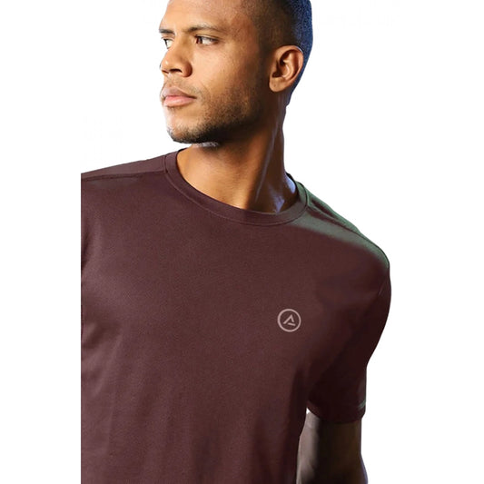 Amfyn Men's Casual Half sleeve Solid Polyester Crew Neck T-shirt (Maroon)