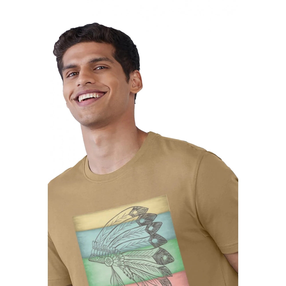 Amfyn Men's Casual Half sleeve Digital Printed Cotton Crew Neck T-shirt (Sand)