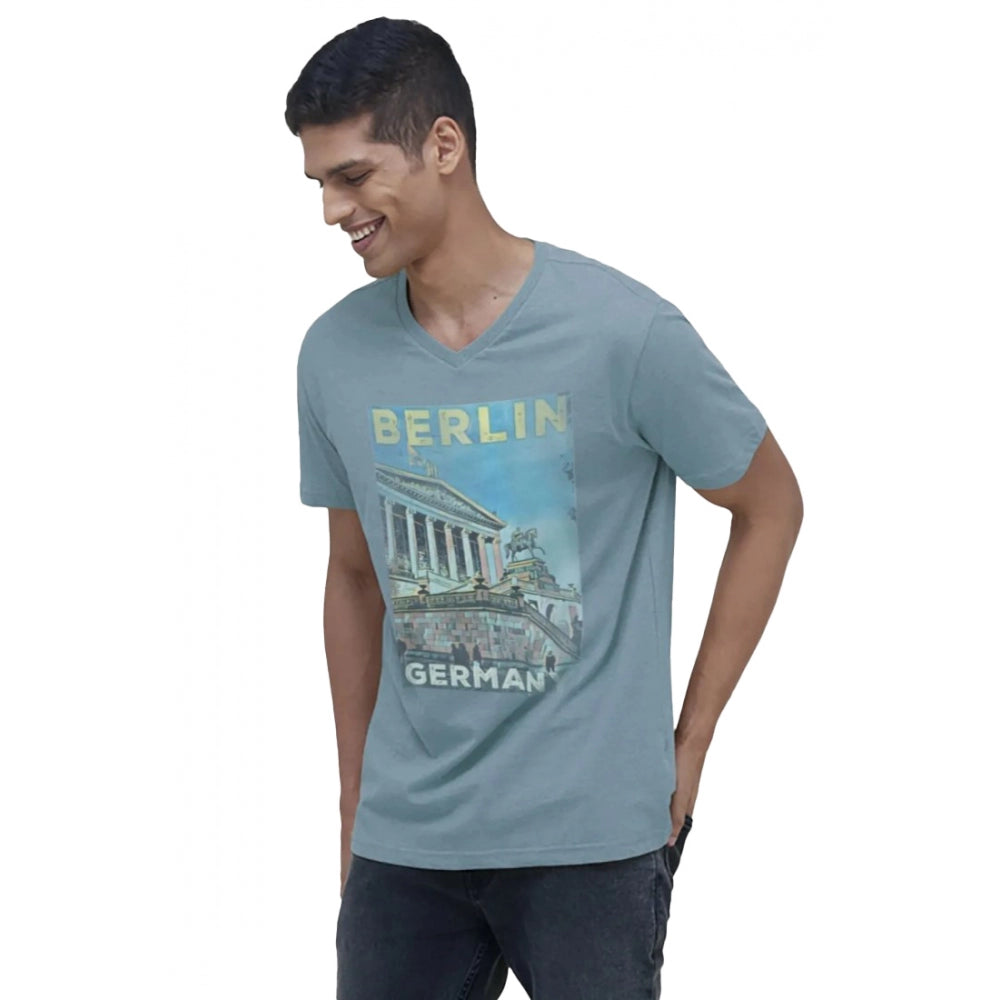 Amfyn Men's Casual Half sleeve Digital Printed Cotton Crew Neck T-shirt (Teal)