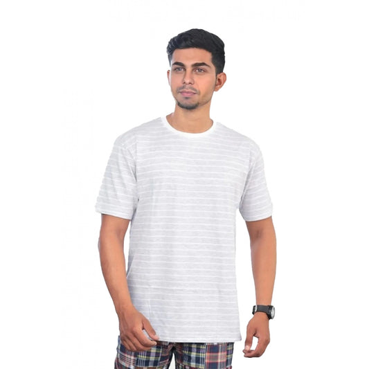 Amfyn Men's Casual Half sleeve Stripped Cotton Crew Neck T-shirt (Grey )