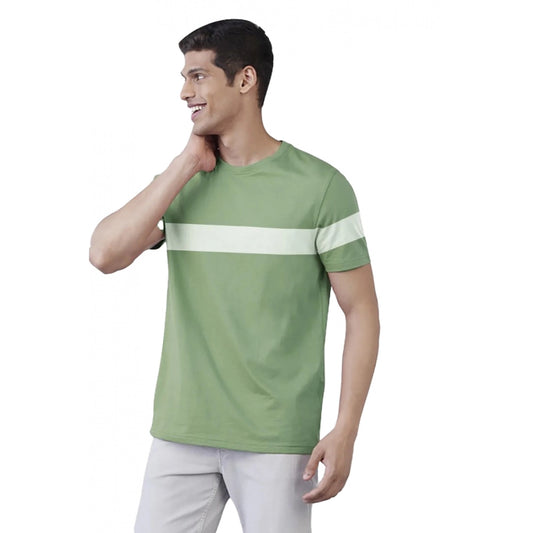 Amfyn Men's Casual Half sleeve Stripped Cotton Crew Neck T-shirt (Light Green)